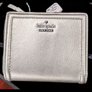 Kate Spade Silver Pebbled Leather Bifold Wallet